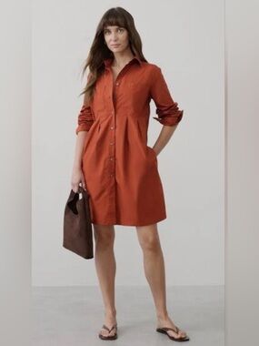 Banana Republic Pocketed Mini Shirtdress in Tandoori Red Size Medium